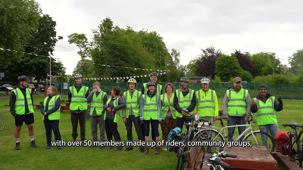 Chorlton Bike Deliveries riders gathered in a park