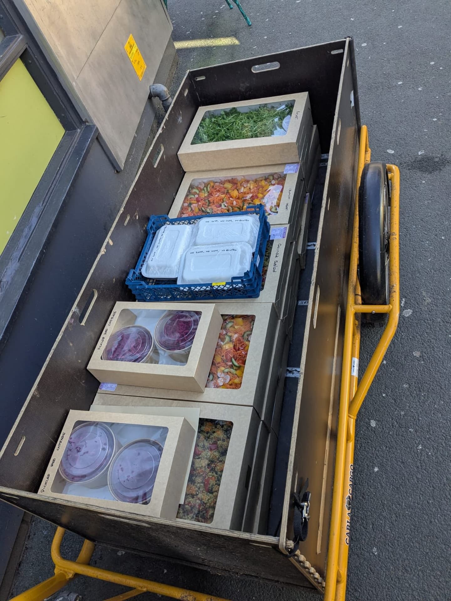 Food loaded into a cargo bike