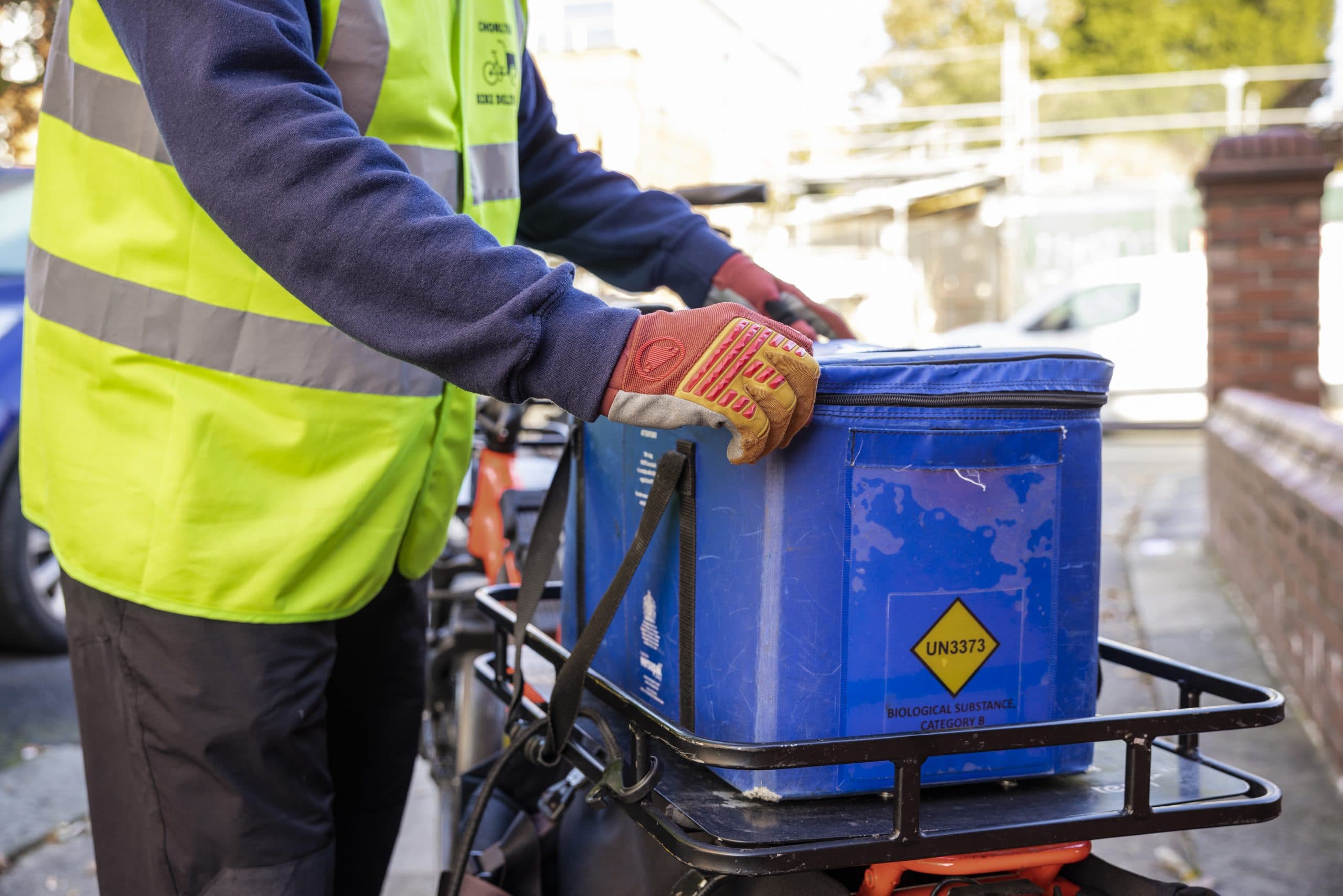 A rider on an NHS delivery